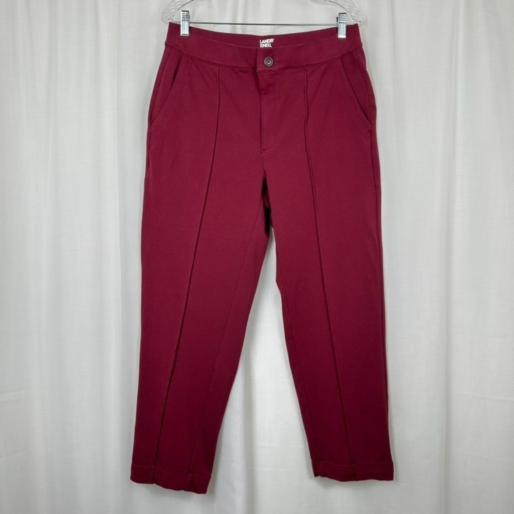 Lands End Starfish Straight Leg Knit Ankle Trousers M (10-12) Burgundy Pockets
